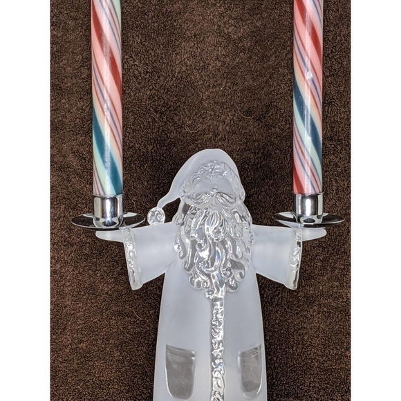 Santa Candle Holder Frosted and Clear AND Red Green Candles - Picture 2 of 5